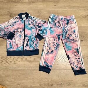 Adidas Originals Girls Kids Tracksuit Set Jacket Pants Marble Pink Size 4T